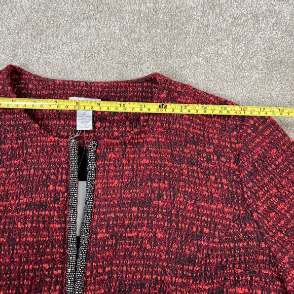 NWT Chico’s Women Open Front Jacket Embellished Tweed Blazer Red‎ Black Size 2 - Picture 10 of 13